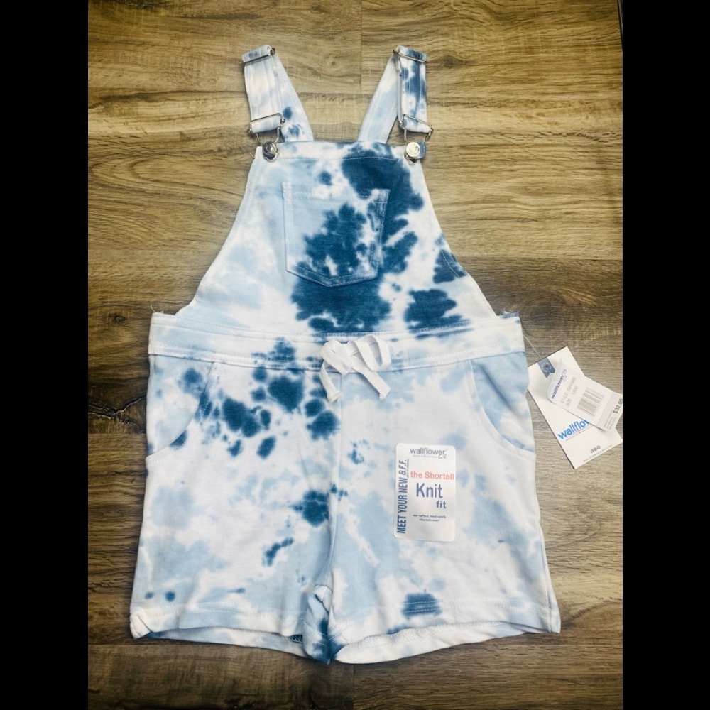Wallflower Girl Little Girls Size 6X Blue Tie Dye Knit Shortall Overalls NWT.